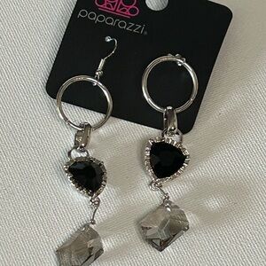 Paparazzi Silver and Black Heart Earrings